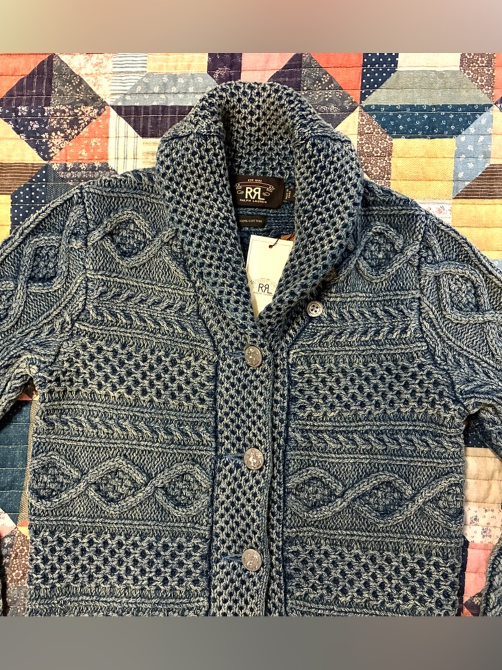 DOUBLE RL RALPH LAUREN RRL INDIGO COTTON SWEATER- WOMEN’S SIZE 2 - Picture 6 of 11